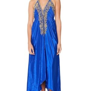 Cobalt Blue Embellished Halter Cover Up Maxi Dress